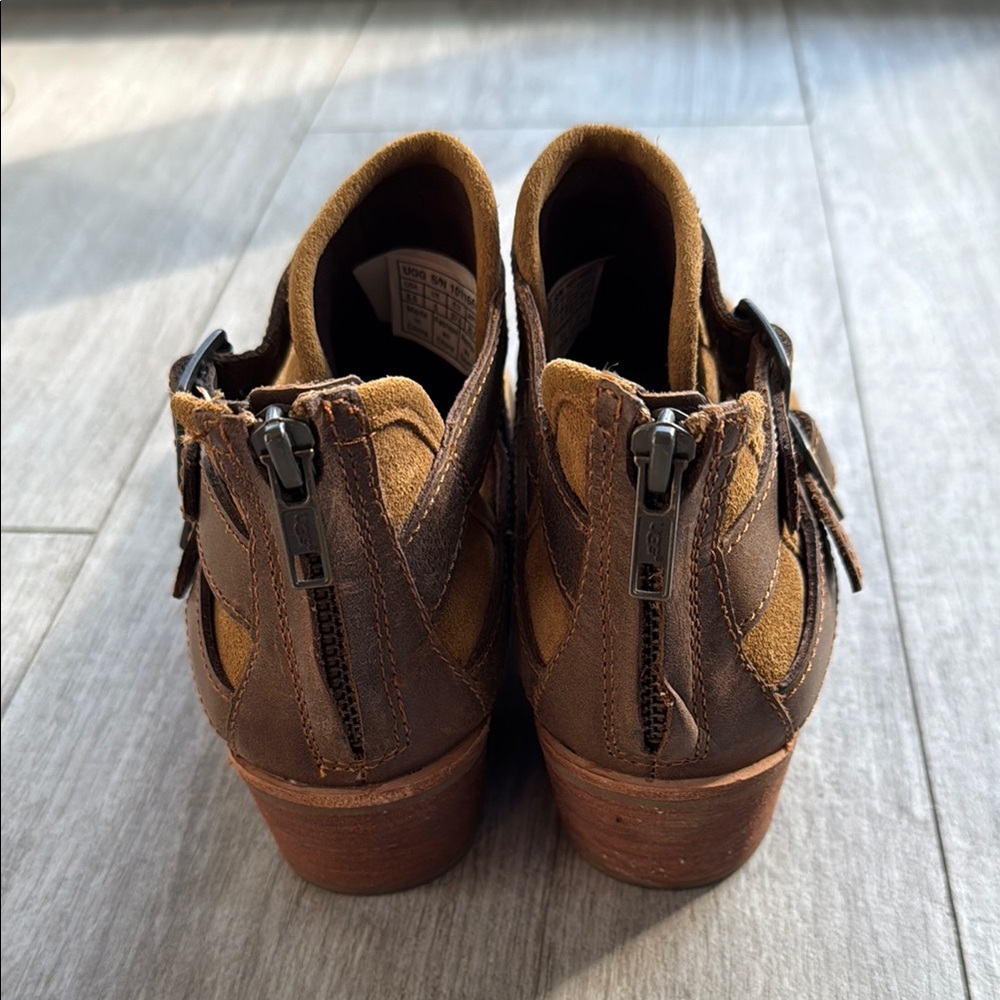 Ugg Patsy Brown Suede Ankle Boots with heels and cutouts size 6.5 fall boots - Picture 7 of 15